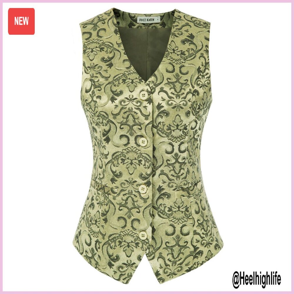 Polyester Jacquard Vest with Pockets, V-Neck Sleeveless Waistcoat